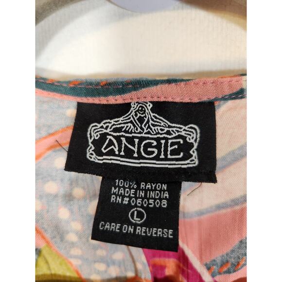 Angie‎ $73 Large Green Pink Tropical Rainforest Floral Boho Rayon Duster Kimono - Picture 6 of 11